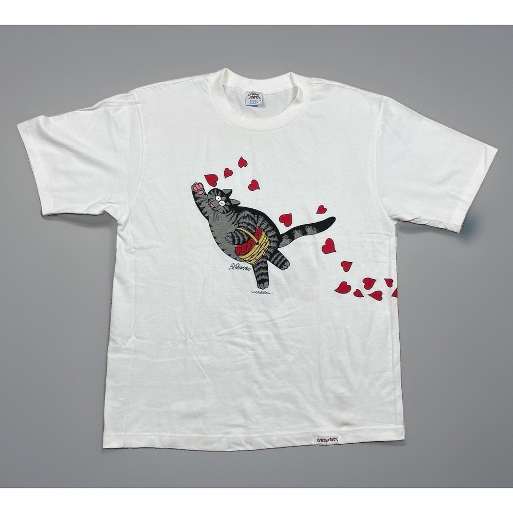 NOS Vtg 80s B Kliban Cat Hearts T Shirt M Single Stitch Crazy Shirts Wraparound